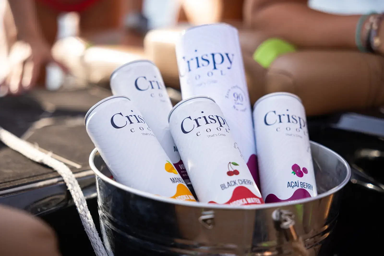 Crispy Cool cans chilled in an ice bucket
